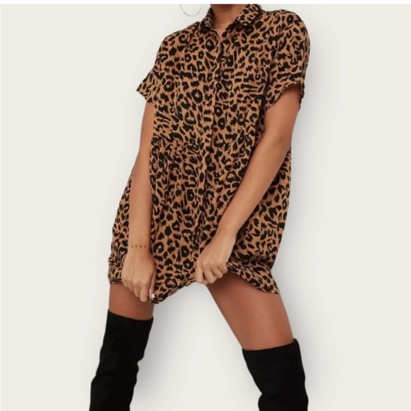 MISSGUIDED A Line Babydoll Dress Leopard Oversized - Picture 2 of 9